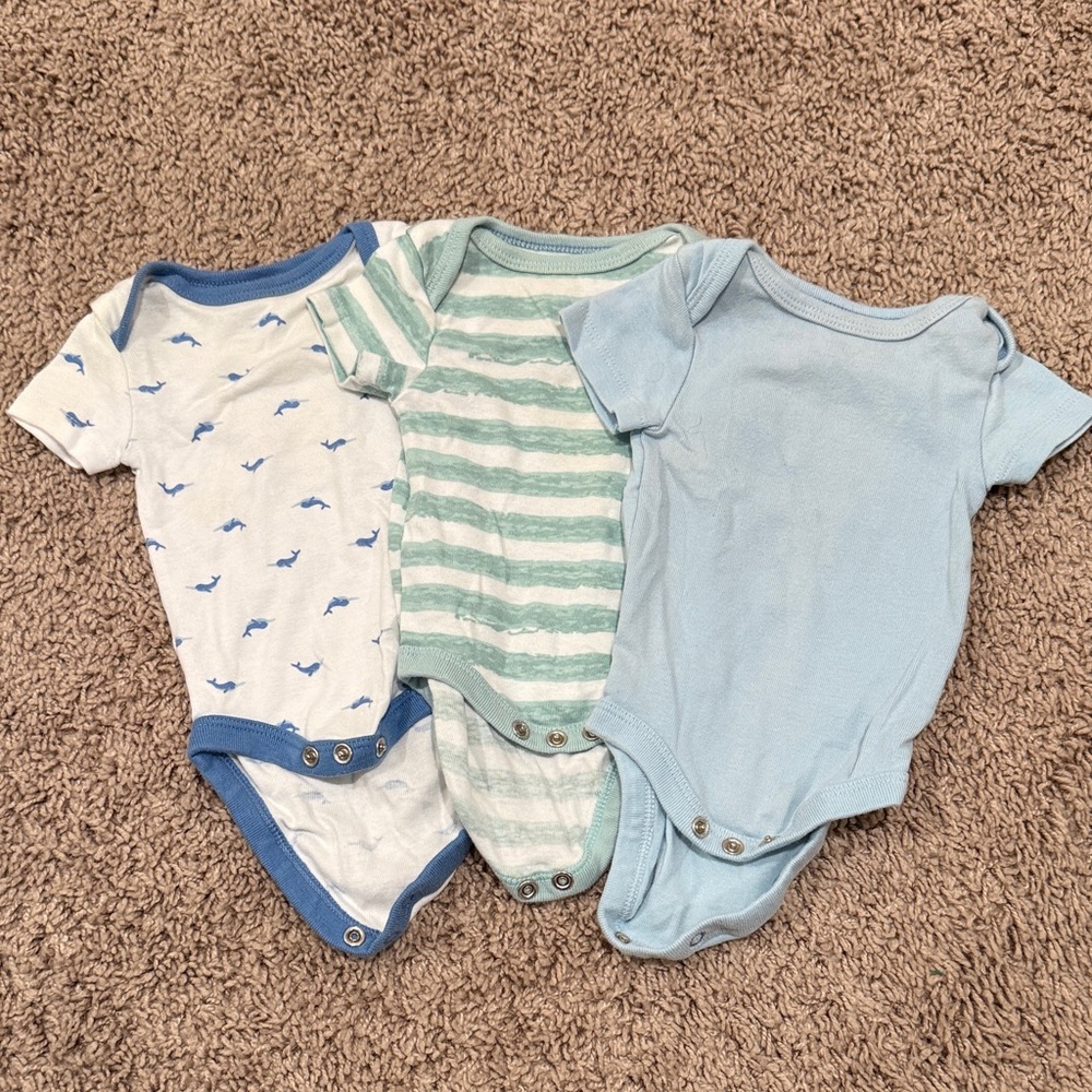 Cloud Island Blue and Green Baby Bodysuit Trio
